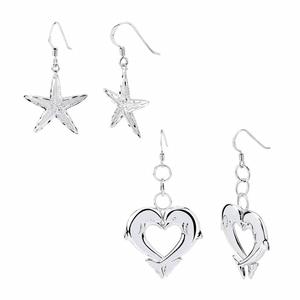 NEW GOLD & HONEY women's starfish and dolphin earrings set in silver